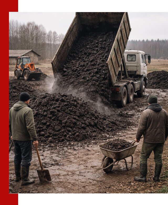 Доставка низинного торфа с разгрузкой и доставкой в Барнауле