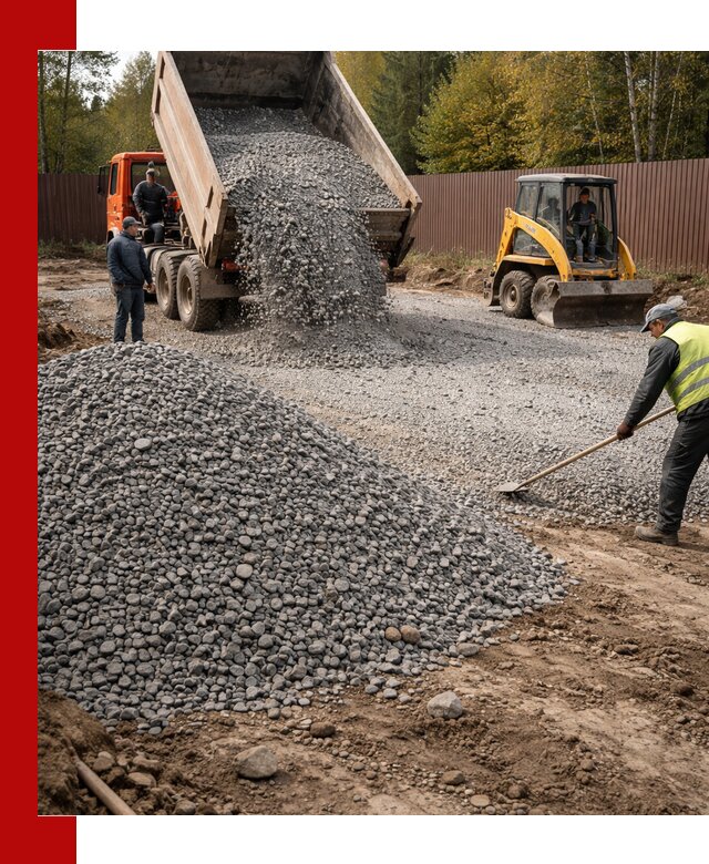 Отсыпка участка щебнем с доставкой и уплотнением в Барнауле