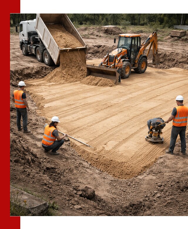 Устройство песчаной подушки для фундаментов и дорог в Барнауле